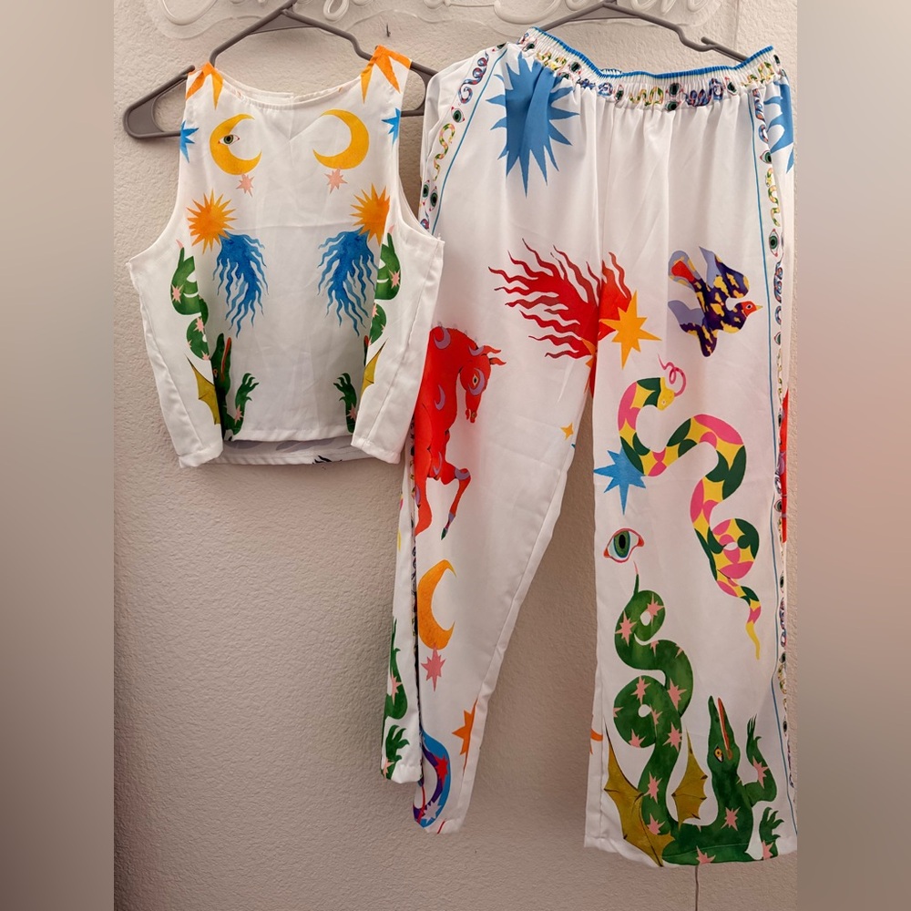 Colorful Celestial Print Top and Pants Set